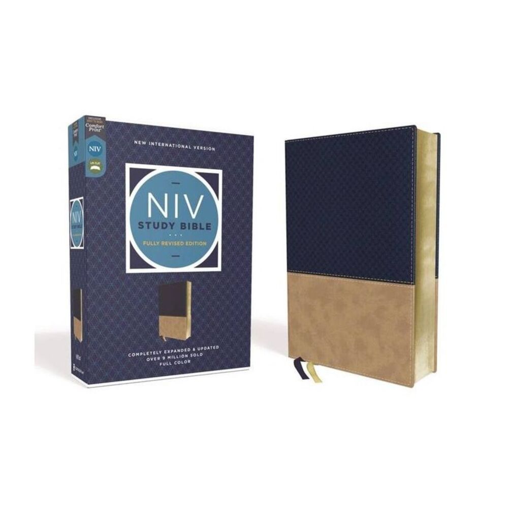 No Brand - NIV Study Bible Fully Revised Edition Leathersoft  Navy/Tan